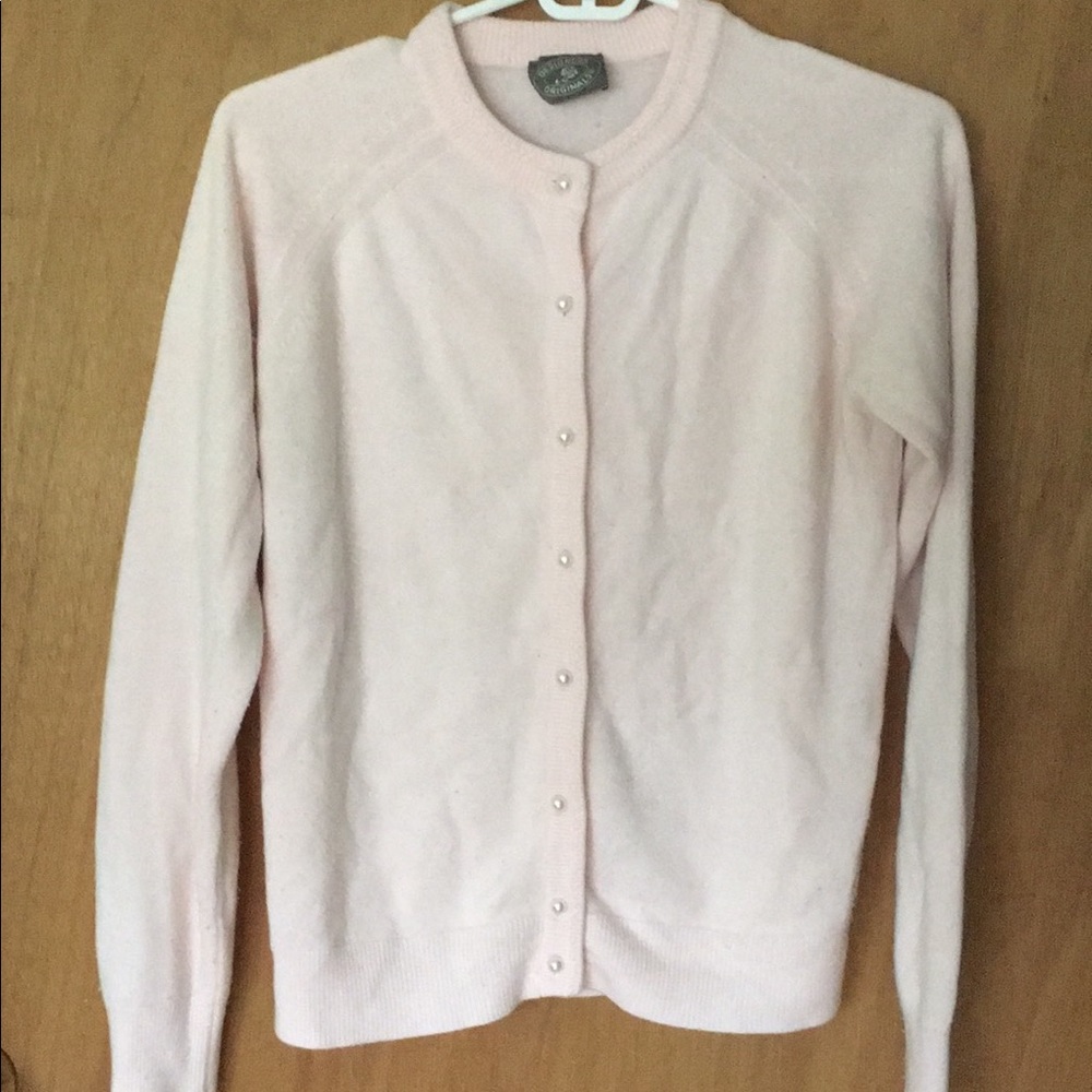 Pale pink cardigan with faux pearl buttons